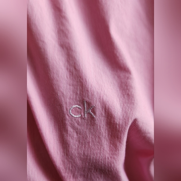Calvin Klein Pink Stripe Button Stretch Cotton Shirt Slim Fit XL Long Sleeve - Picture 5 of 12